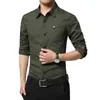 Camisa de Manga Larga para Hombre de Primavera y Otoño Ropa de Trabajo Casual Algodón Puro Militar Ajustada Camisa con Solapa Moda para Hombre
