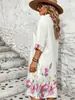 Vestido de Verano para Mujer con Estampado, Cuello Camisero, Botones al Frente, Holgado, Estilo Vacacional, Comercio Exterior Europeo y Americano Transfronterizo