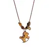 Collar de Cuentas de Caballo de Madera para Mujer, Cadena Larga de Suéter con Colgante Lindo para Otoño e Invierno, Accesorio de Dibujos Animados con Diseño de Nicho