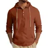 Camisa con Capucha de Manga Larga para Hombre Estilo Europeo Color Sólido Algodón Lino Casual Moda Holgada Transpirable Ropa para Hombre Camiseta