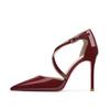 Zapatos de Tacón Alto de Punta con Tiras Cruzadas 2025 Verano Nuevo Estilo Caliente Sexy Hermana Real Estilete Rojo Sandalias Huecas para Mujer