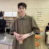 Estilo japonês Ferramentaria Camisa Polo Verão Moda Masculina Marca Retrô Meio Zíper Camiseta de manga curta Loose Casual Meia manga