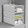Caixa Organizadora de Mesa para Escritório Tipo Gaveta Estação de Trabalho Organizador de 4 Pastas Caixa Organizadora Transparente Empilhável com Porta-Objetos