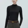 CANVAUS Otoño/Invierno Nueva Ropa para Mujer Camiseta de Manga Larga de Punto de Cuello Alto para Mujer Jacquard Ajustada Camisa Base con Temperamento para Mujer