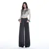 Novas calças casuais de veludo chenille para outono e inverno, cintura alta, com bolsos, corte reto solto, perna larga, para mulheres