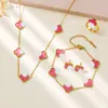 Set de Joyería de Acero de Titanio de Cuatro Piezas con Trébol de Cuatro Hojas de la Suerte de Venta Caliente, Elegante y Lujoso Set de Trébol de Cuatro Hojas de Acero de Titanio