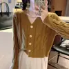 Cardigan de Punto de Color Sólido de Nuevo Estilo Otoño e Invierno para Mujer, Cuello en V, Tejido de Trenzas, Manga Larga, Estilo Corto, Suéter de Punto de Botones, Moda Trendy para Mujer