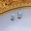 Novo Conjunto de Colar com Pingente de Pedra do Mar Vintage para Mulheres, Nicho de Luxo Leve, Corrente para Clavícula Azul, Anel e Brincos