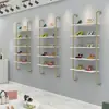 Loja de sapatos sapateira expositor estante vitrine de casamento prateleira multicamadas loja de roupas femininas porta-bolsas madeira maciça montado na parede