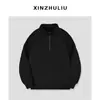 Moletom Masculino com Zíper Meio e Gola Alta Texturizado Primavera e Outono Novo Cor Sólida Pesada Simples Versátil Solto Casual Camada Interna