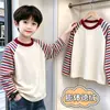 Camiseta de Manga Larga Cálida de Forro Polar para Niños, Estilo Nuevo de Primavera y Otoño, para Niños Pequeños y Grandes, Superventas, Casual, Versátil, Camiseta Superior, Camisa Base