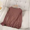 Camiseta interior de manga larga para mujer talla grande chica rellenita diseño de oreja de madera primavera fina