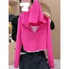 Sudadera con Capucha Falsa de Dos Piezas con Cortes y Color Contrastante para Mujer Tallas Grandes 2025 Otoño Nueva Holgada Efecto Adelgazante Manga Larga