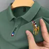 Verão Negócios Novo Estilo Masculino Bordado Letra LOGO Camisa Publicitária Camiseta de Malha Manga Curta Masculina Camiseta Casual Masculina