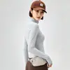 Jaqueta esportiva feminina para yoga para primavera e outono, corte justo, gola alta, respirável, top de manga longa para corrida e treinamento físico