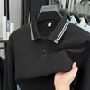 Polo de algodão puro outono 2025, manga longa, gola dobrável para homens, respirável, tamanho grande, top camiseta casual