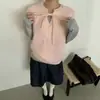 Toma real: Suéter tejido de punto con textura de trenzado tridimensional suave para mujer para otoño e invierno, cuello redondo, tapeta calada, manga corta, top de amarre