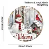 Decoração de placa de porta redonda de madeira de Natal, pingente de decoração de árvore de Natal para varanda externa, teca antiga Binxin