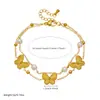 Estilo Coreano Sencillo Apilado Doble Capa Acero Inoxidable Perla Moño Accesorios Cadena Chapado en Oro Mariposa Joyería para Mujer Pulsera
