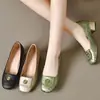Zapatos de tacón medio de corte bajo para mujer 2026 nuevo resorte tacón grueso zapatos de cuero suave estilo primavera cuero suave suela blanda zapatos de mujer zapatos planos