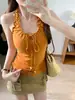 Nova coleção de verão estilo coreano: um top de amarrar na nuca, moderno, com babados, estampa de bolinhas, cordão e design plissado, criando uma silhueta slim e elegante