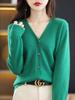 2026 Nuevo Estilo Suelto Talla Grande Cuello en V Manga Larga Suéter Cardigan Tejido para Mujer, Primavera y Otoño Color Sólido Top Delgado