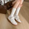 Nuevas Zapatillas Casuales Retro Estilo Hong Kong Primavera Round-Toe Color-Block con Cordones Zapatos de Entrenamiento Alemanes Blancos para Mujer Primavera y Otoño Zapatillas de Cuero Genuino