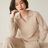 2025 Nuevo Suéter de Cachemira Engrosado Otoño e Invierno Traje de Dos Piezas para Mujer Suéter Holgado Cuello Polo de Cachemira Pantalones de Pierna Ancha