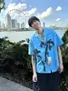 Camisa de resort estampada con cuello cubano para hombre, camisa de manga corta de verano, corte limpio, casual y elegante, chaqueta de alta gama