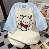 Camiseta de Manga Corta con Estampado Lindo de Dibujos Animados y Bloques de Color 2026 Verano Nuevo Casual Holgada Versátil