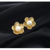 Brincos de botão de flor de ouro em duas cores, elegantes, estilo coreano, delicados, brincos de pino de prata 925, brincos de flor simples para mulheres