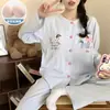 Pijama de Algodón Nube para Mujer con Almohadillas en el Pecho, Cárdigan Lindo de Dibujos Animados para Primavera y Otoño, Conjunto de Ropa de Casa Fina de Manga Larga para Estudiante