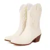 Botas Bordadas Gruesas Nuevas Botas de Tacón Alto Botas de Caballero 43 Europa y América 40 Botas Medias Comercio Exterior 2023 Botas Cortas Blancas Botas de Moda
