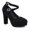 Novos sapatos femininos britânicos de primavera e outono com tira Veludo Fosco boca rasa sapatos de camada única plataforma salto alto grosso 40-43 sapatos de comércio exterior