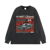 Streetwear Japonês Camiseta de Manga Curta Desgastada Estampa Retro Vermelha Preta Estampa de Carro Solta Tamanho Plus Size Fornecimento Direto da Fábrica Transfronteiriça