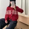 Suéter de Punto con Rayas de Contraste y Cuello Redondo Estilo Coreano Otoño e Invierno Nuevo para Mujer, Cárdigan Casual con Bolsillos, Top Chaqueta
