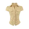 Camisa a Cuadros Estilo Academia para Mujer, Manga Corta, Ceñida a la Cintura, Corte Ajustado, Moderna, Top Retro, Nuevo Modelo Verano 2026