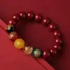 Pulseira Bruta de Cinábrio com Cinco Deuses da Riqueza de Alto Teor, Pixiu para o Ano de Nascimento, Pulseira de Cinco Elementos Atratora de Riqueza e Giradora de Fortuna Joias Atacado