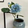 Flor Artificial de Peônia com 2 Cabeças, Peônia de Borda Queimada, Flor de Lótus Artificial, Decoração Vintage para Sala de Estar em Casa, Peônia em Pintura a Óleo Estilo Chinês