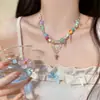 Collar Flor Dopamina Azul para Mujer 2025 Nuevo Estilo Caliente Diseño con Sentido Cadena de Clavícula Apilada con Perlas para Mujer