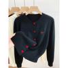 Jaqueta Cardigan de Tricô com Manga Longa e Laço Bordado para Mulheres Outono e Inverno 2025 Camada Interna Suéter Top Curto