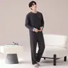 Pijama Térmico Escovado Dupla Face Masculino Estilo Outono/Inverno Casual Gola Redonda Conjunto Dropshipping