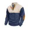 Comercio Electrónico Transfronterizo Otoño Hombre Bloque de Color Pana Cuello Alto Manga Larga Sudadera con Capucha Jersey Casual con Decoración de Parche en el Codo