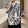 Camisa de manga curta com estampa de leopardo de verão, camisa masculina e feminina de meia manga, camisa de seda gelo, moda boate