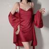 Ropa interior Guiruo Puntilla de satén plateado Encaje Sexy Ajuste ceñido Camisón de tirantes para mujer Bata Ropa para el hogar conjunto 4563