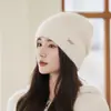 Chapéu de Tricô com Pelo de Coelho e Proteção para Orelhas, Chapéu Quente de Lã para Mulheres, Novo Chapéu Turbante de Outono e Inverno, Chapéu Fofo e Versátil para o Inverno
