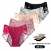 Pantaletas Menstruales con Adorno de Encaje Transfronterizo de Comercio Exterior, Talla Grande, Anti-Fugas, Entrepierna Transpirable, Pantaletas de Algodón Puro para Mujer
