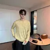 Suéter Casual de Punto con Rayas y Cuello Henley para Hombre de Manga Larga Holgado Casual Suéter para Hombre Amarillo Cálido de Cuello Redondo