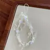 Pingente de Celular Lanyard de Coração Azul Feito à Mão com Contas Fresco e Simples Alça de Pulso Portátil Anti-Perda Estilo Girly de Segurar na Mão