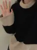 Suéter de Punto Grueso Suave para Mujer, Cuello Redondo, Bloques de Color, Lana Pura, Holgado, Casual, Simple, Moda Versátil, Manga Larga, Camiseta Base